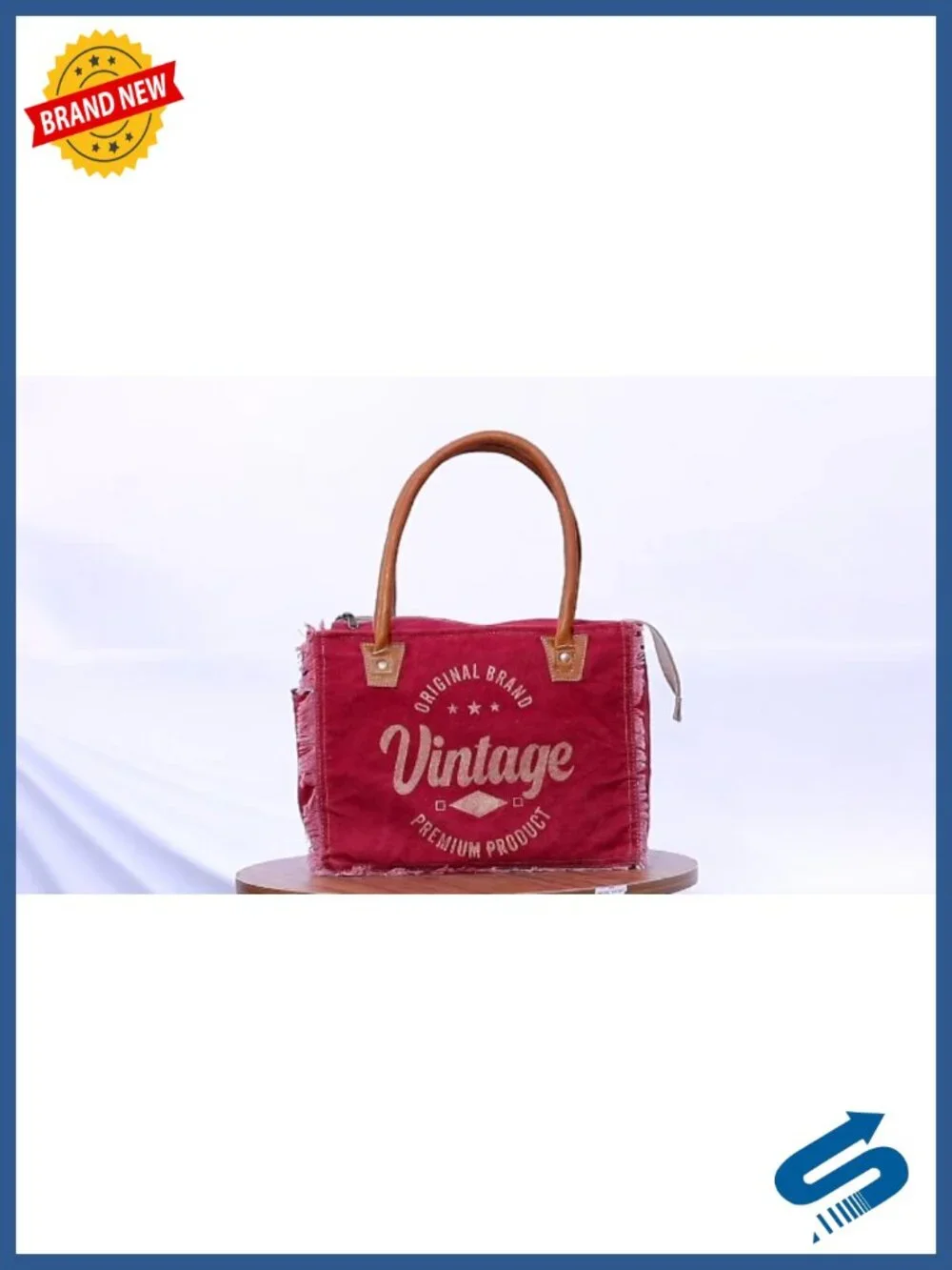 Premium Canvas Tote Bag with Genuine Leather Handles, Laptop Compartment,